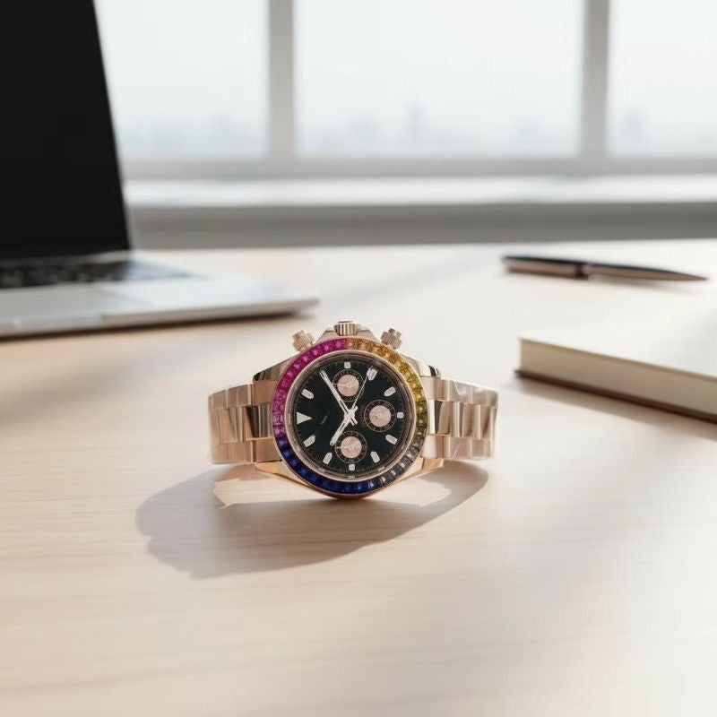 Rose Gold Rainbow Chronograph
